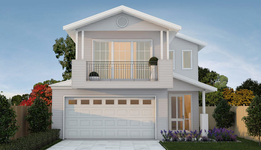Modern white two storey home with garden