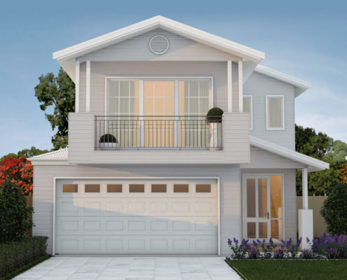 Modern white two storey home with garden