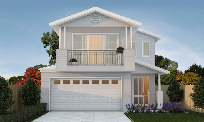 Modern white two storey home with garden