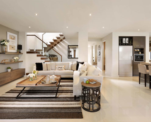 Luxury home interior, open plan living area.