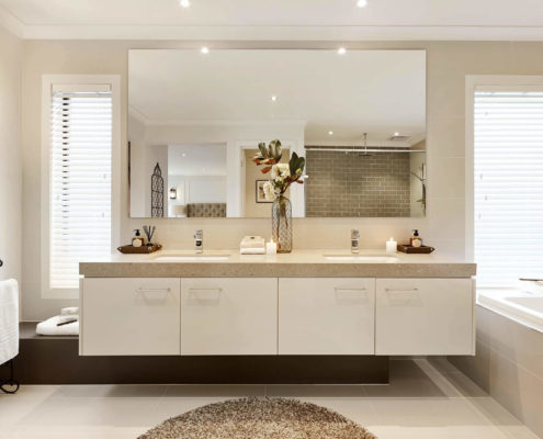 Long vanity unit in a modern luxury bathroom