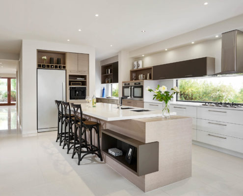 Luxury, modern kitchen with breakfast bar.