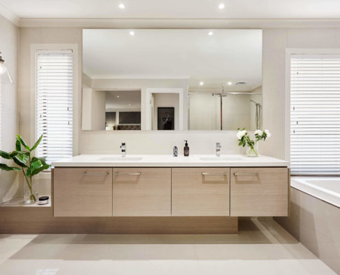 modern bathroom with large mirror