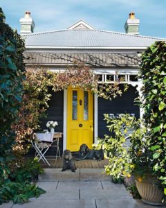 Home exterior Colour Ideas - Pop Colours, yellow front door.