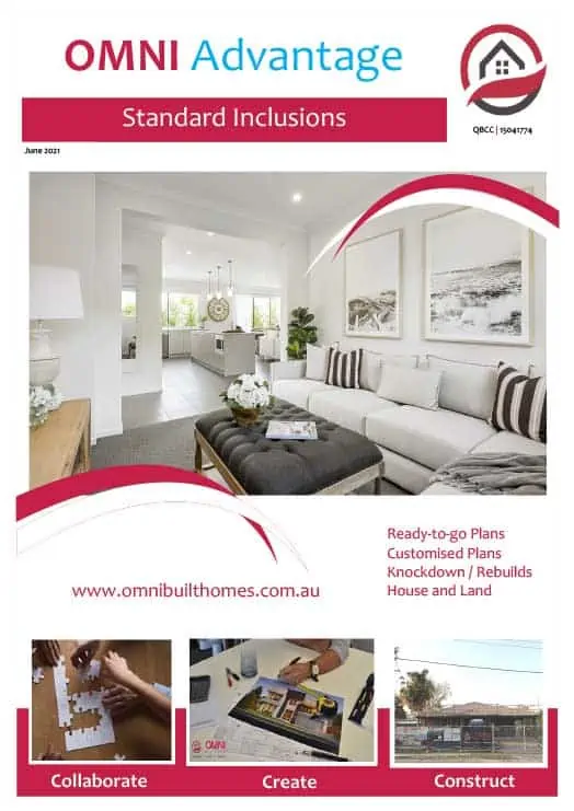 Omni Advantage brochure standard inclusions | OMNI Built Homes | Feature Image inclusions.