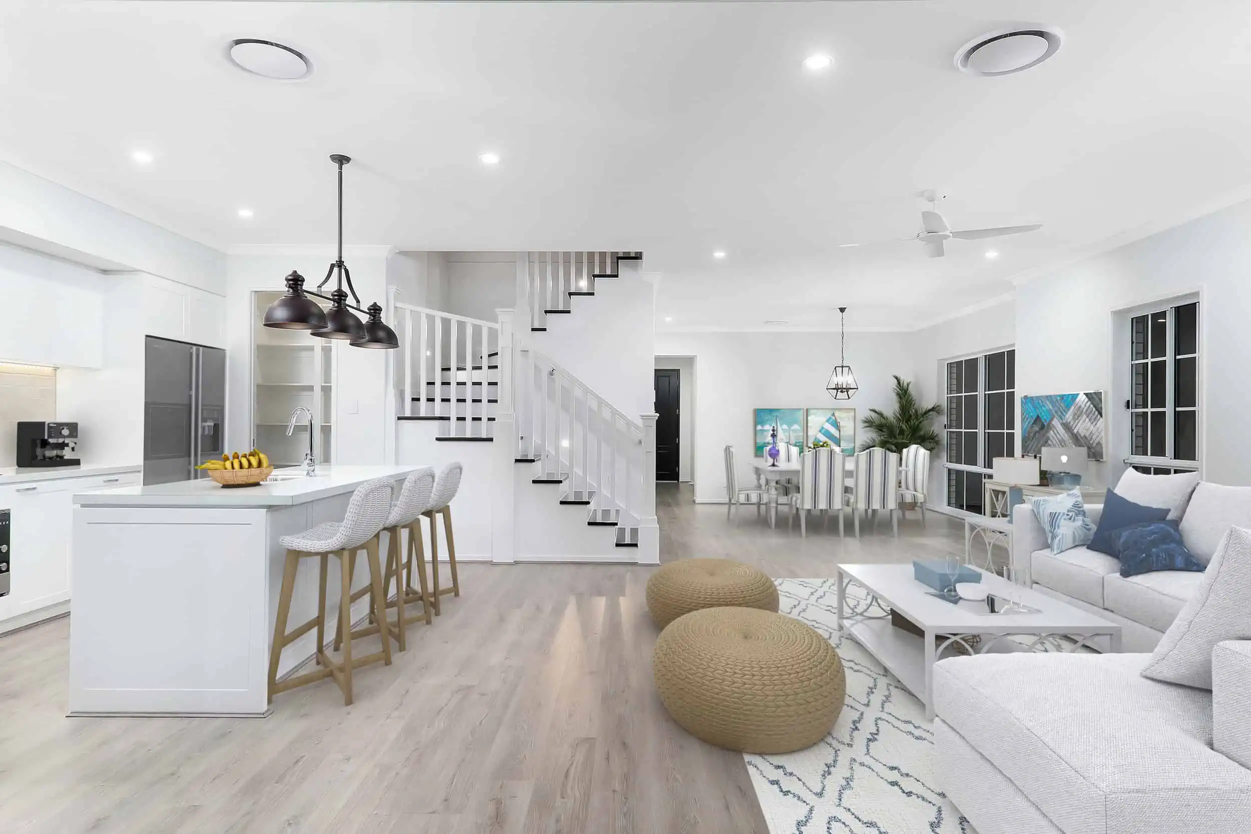 4Leon Living An open plan kitchen, dining, living space in a new build home