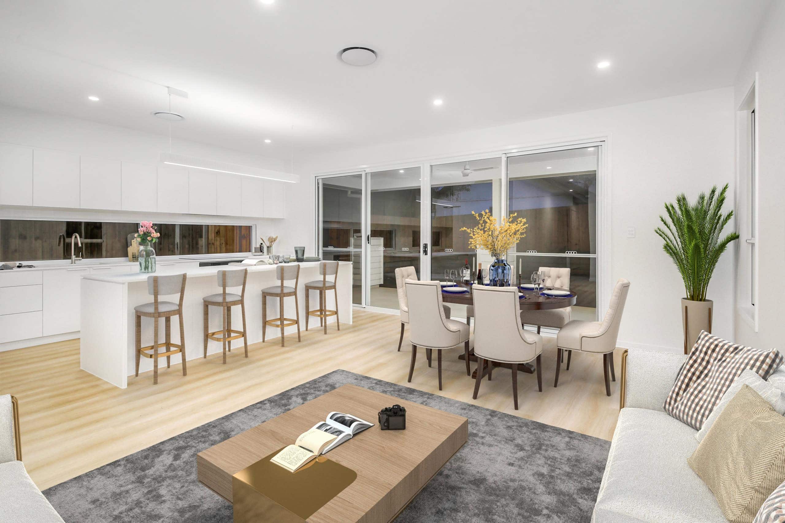 Modern living room and kitchen interior